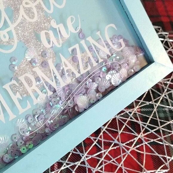 You Are Mermazing Mermaid Blue Wood with Sequins in Glass Top Jewelry Box - Picture 6 of 17